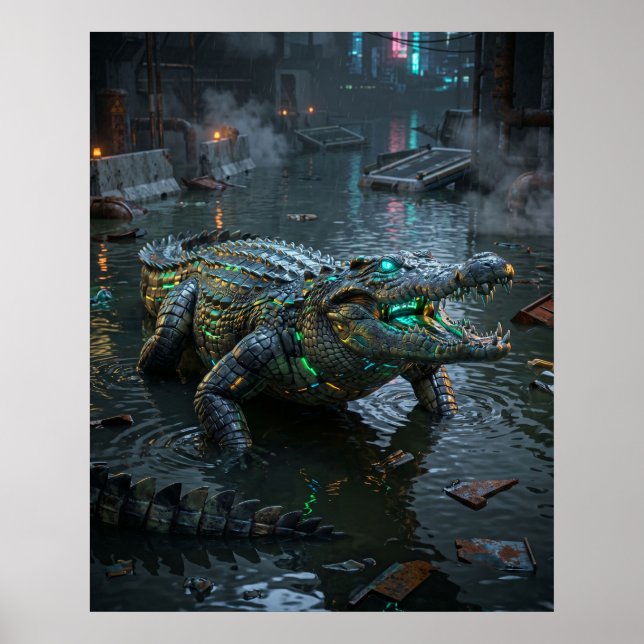 Neon Krokodil Überfluteter Sektor Poster (Vorne)