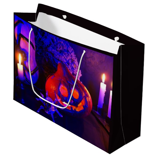 Neon-Kürbisse Große Geschenktüte (Vorderseite Schrägansicht)