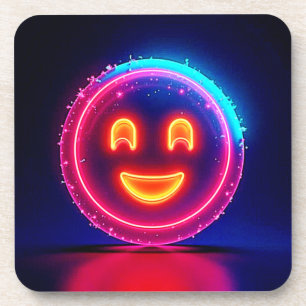 Neon-Lächeln: Helles Glückliches Leuchten Design Getränkeuntersetzer