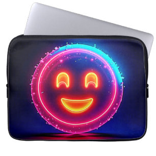 Neon-Lächeln: Helles Glückliches Leuchten Design Laptopschutzhülle