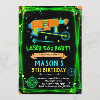 Neon Laser Tag boy theme invitation Einladung