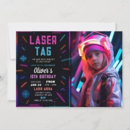 Neon-Laser-Tag-Geburtstags-Fotoeinladung Einladung