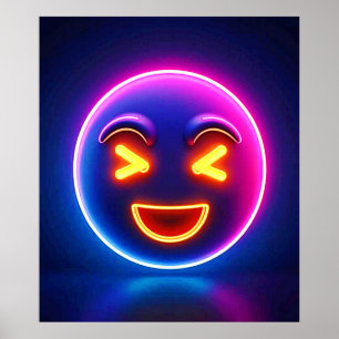 Neon Laughing Emoji Joy Poster