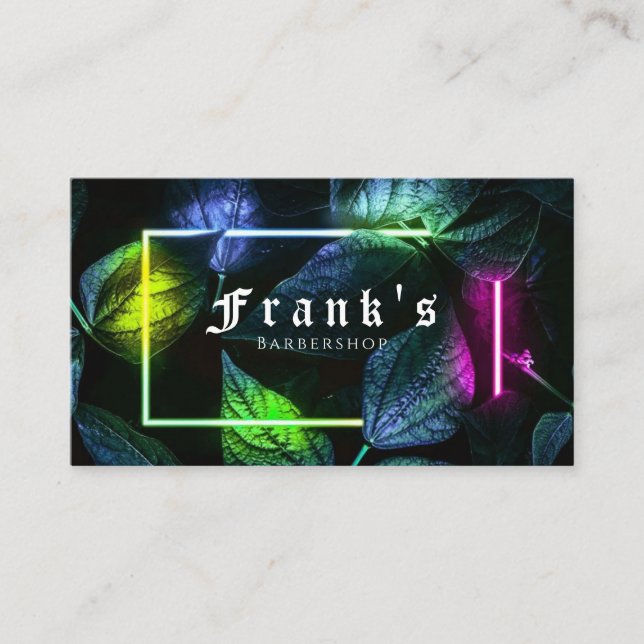 Neon Leaf Barbershop Business Card Visitenkarte (Vorderseite)
