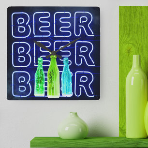 Neon-LED-Bier-Schild Royalblau Quadratische Wanduhr