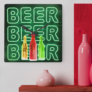 Neon-LED-Bier-Schild Smaragdgrün Quadratische Wanduhr