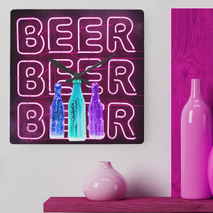 Neon-LED-Biersignatur Quadratische Wanduhr