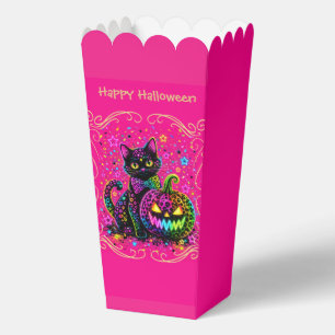 Neon Leopard Halloween-Katze und Kürbis-Party Geschenkschachtel