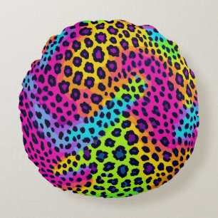 Neon Leopard Print Rundes Kissen