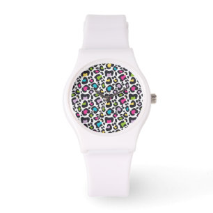 Neon Leopard Print Silicone Watch Armbanduhr