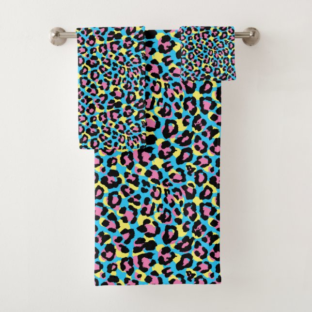 Neon Leopard Spots Muster Badhandtuch Set (Insitu)