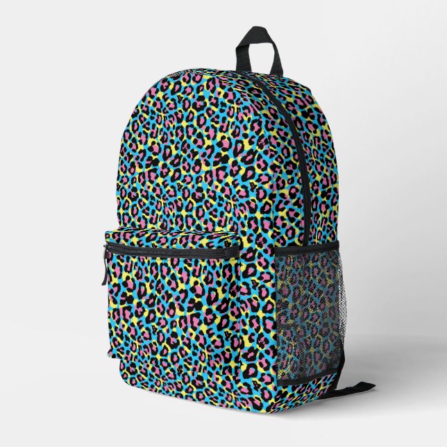 Neon Leopard Spots Muster Bedruckter Rucksack (Rückseitige Ecke Rechts)