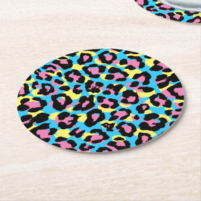 Neon Leopard Spots Muster Runder Pappuntersetzer (Angewinkelt)
