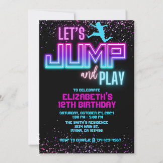 Neon Let's Jump and Play Birthday Einladungs-Vorla Einladung