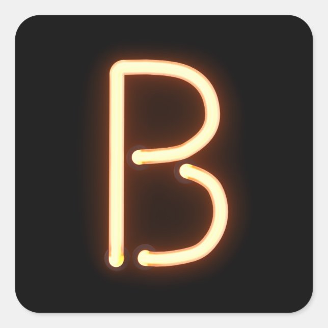 Neon Letter B Quadratischer Aufkleber (Vorderseite)