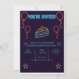 Neon leuchtende Geburtstagstorte-Einladungskarte Einladung