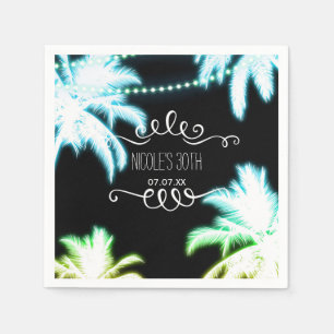 Neon leuchtende Palmen Strandparty Sommer Serviette