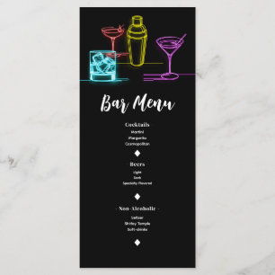 Neon-Lichter Cocktails Offene Bar Hochzeitsmenü Menükarte