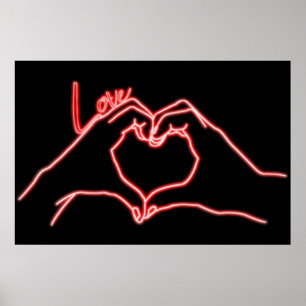 Neon Liebe Hand Heart Line Kunst Zeichnend Niedlic Poster