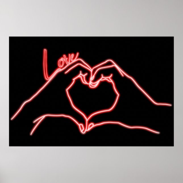 Neon Liebe Hand Heart Line Kunst Zeichnend Niedlic Poster (Vorne)