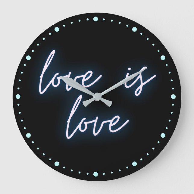 Neon Liebe ist Liebe Word Art Große Wanduhr (Vorderseite)