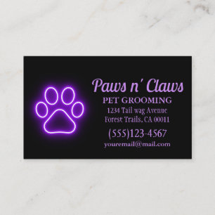 Neon Light Dog Paw Pet Grooming Visitenkarte