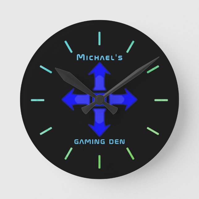 Neon Light GAMING DEN Personalisiert Gamers Gift Runde Wanduhr (Vorderseite)