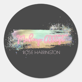 Neon Light Holographic Glitzer Makeup Artist Busin Runder Aufkleber