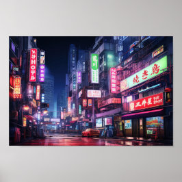 Neon Light in Tokyo City Poster