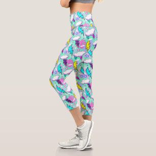 Neon Lightning Bolts & Stars Muster Capri Leggings