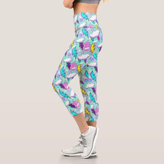 Neon Lightning Bolts & Stars Muster Capri Leggings (Links)