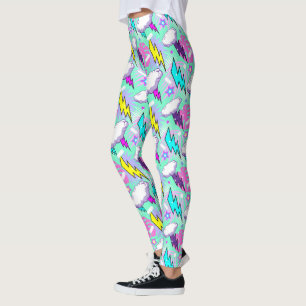Neon Lightning Bolts & Stars Muster Leggings