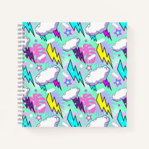 Neon Lightning Bolts & Stars Muster Notizbuch