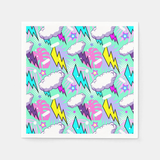 Neon Lightning Bolts & Stars Muster Serviette (Vorderseite)