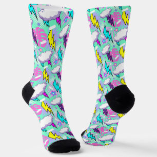 Neon Lightning Bolts & Stars Muster Socken