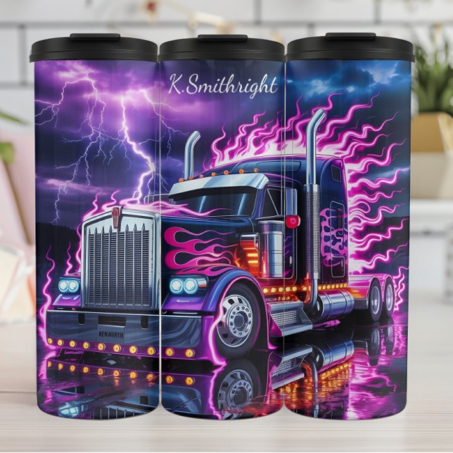 Neon Lightning Truck Storm Reflection Thermosbecher (Von Creator hochgeladen)