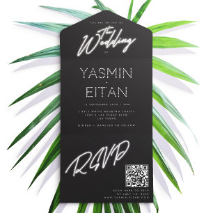 Neon Lights Black & White Glam Wedding All In One Einladung
