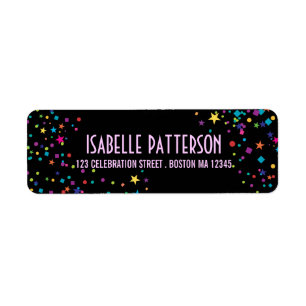 Neon Lights Colorful Confetti Party Address Labels