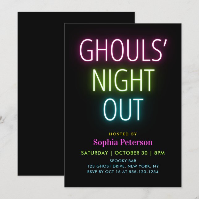 Neon Lights Ghouls Night Out Halloween-Party Einladung (Vorne/Hinten)