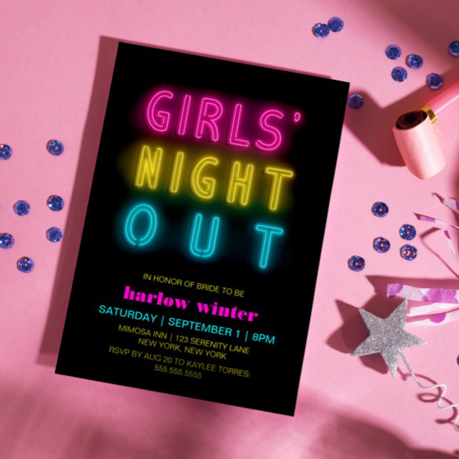 Neon Lights Girls Night Out Junggeselinnen-Abschie Einladung (Von Creator hochgeladen)