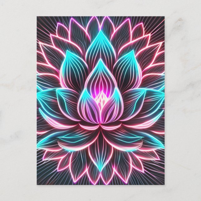 Neon Lights Lotus Blume Erwachen Reiki Magie Postkarte (Vorderseite)