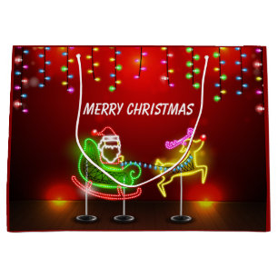 Neon Lights Santa und Rudolph Große Geschenktüte