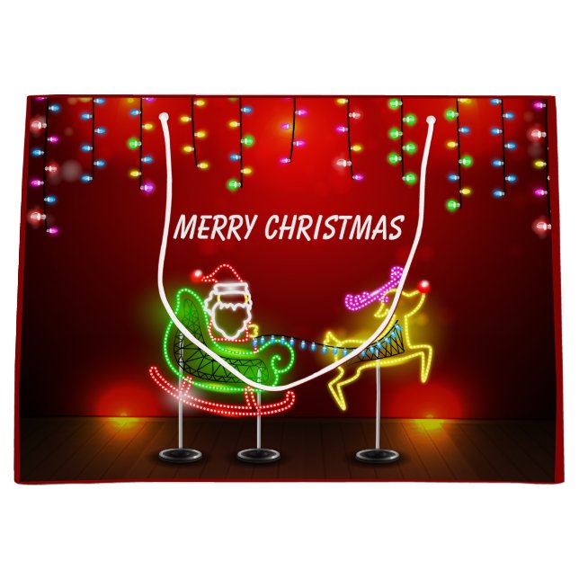 Neon Lights Santa und Rudolph Große Geschenktüte (Vorderseite)