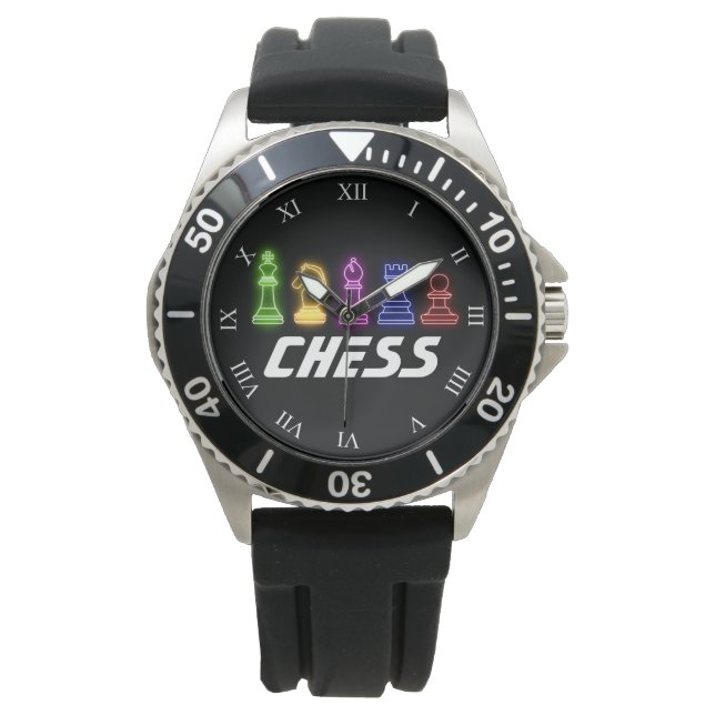 Neon Lights Schach Pieces Schach King Armbanduhr (Vorderseite)