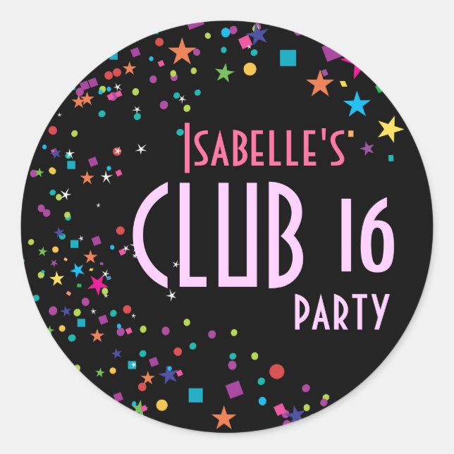 Neon Lights Sweet 16 Club Gastgeschenk Sticker (Vorderseite)