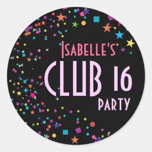 Neon Lights Sweet 16 Club Gastgeschenk Sticker