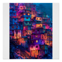 Neon-Lila-Favela-Nacht - Lebendige Hügelstadt-Szen