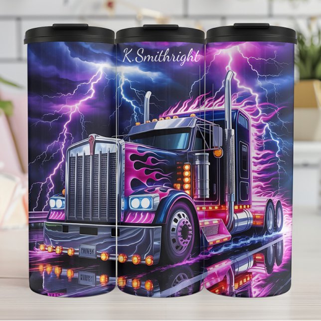 Neon Lila Flame Semi Truck Thermosbecher (Von Creator hochgeladen)