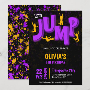 Neon Lila Gelb Farbe Trampolin Party Geburtstag Einladung