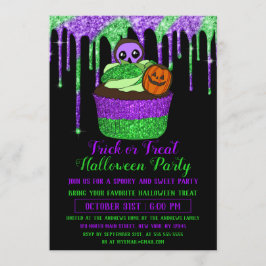 Neon Lila Green Glitzer Cupcake Halloween Einladung
